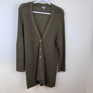 J. JILL Olive Green Knit Cardigan Button Duster-Style Long Sweater / Size Large